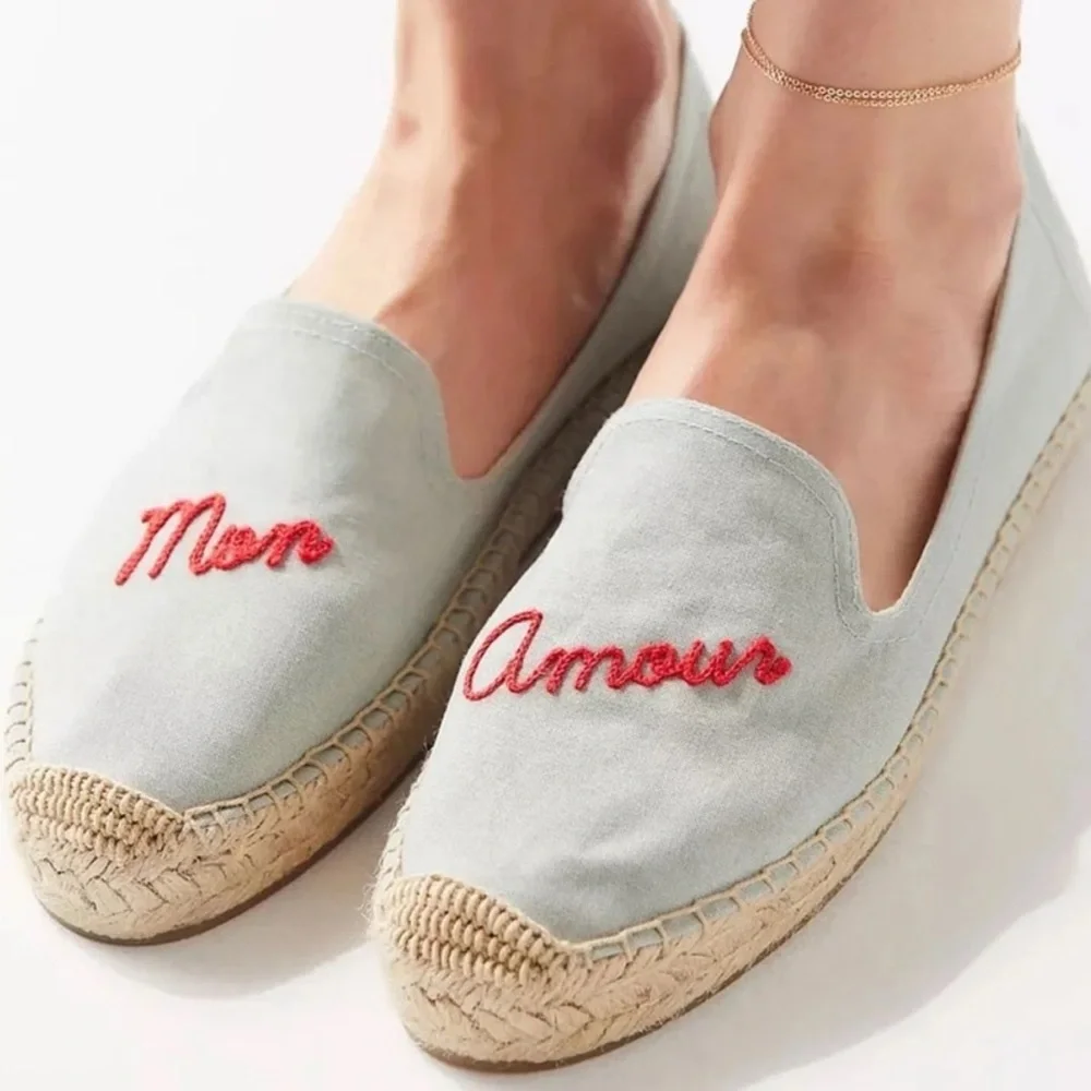 Soludos Mon Amour Smoking Slippers Size 6 Espadrille Parisian Embroidered